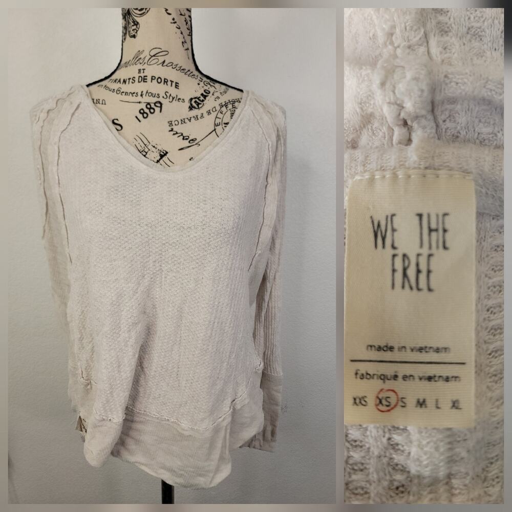 Free People Sz XS Tunic Thermal Top Waffle Knit Ivory Oversized